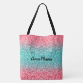 Pink Blue Ombre Glitzer Monogram Tasche (Rückseite)