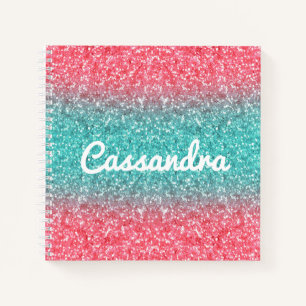Pink Blue Ombre Glitzern Monogram Sketchbook Notizblock