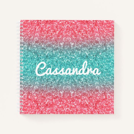 Pink Blue Ombre Glitzern Monogram Sketchbook Notizblock (Vorderseite)