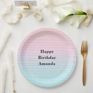 Pink Blue Ombre mit Gold Lines Geburtstag Pappteller