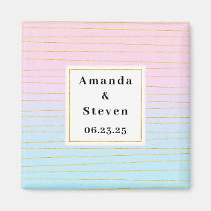 Pink Blue Ombre mit Goldlinien Save the Date Magnet