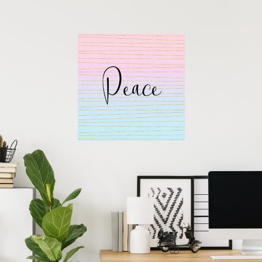 Pink Blue Ombre mit Thin Gold Lines Peace Poster (Heimbüro)