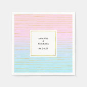 Pink Blue Ombre mit Thin Gold Lines Wedding Serviette (Vorderseite)