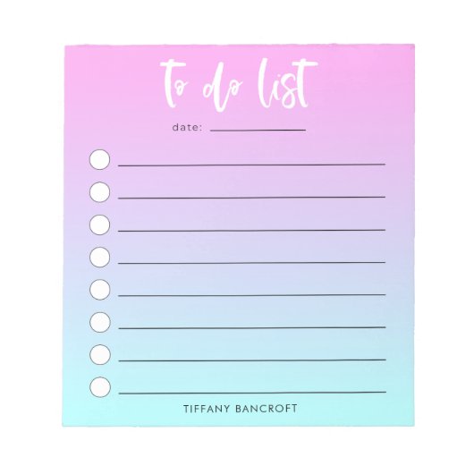 Pink Blue Ombre zu tun Liste Girl Notizblock (Vorderseite)