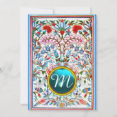 PINK BLUE ORIENTAL BLUME DAMASK GEM MONOGRAMM EINLADUNG (Rückseite)