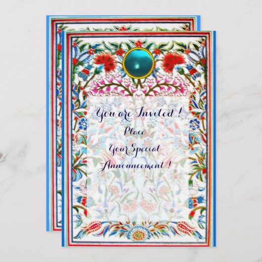 PINK BLUE ORIENTAL BLUME DAMASK GEM MONOGRAMM EINLADUNG (Vorne/Hinten)