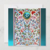 PINK BLUE ORIENTAL BLUME DAMASK MONOGRAM Pearl Einladung (Rückseite)