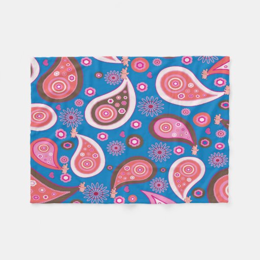 Pink Blue Paisley Blanket Fleecedecke (Vorderseite (Horizontal))