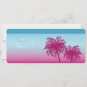 Pink Blue Palms Imitats Boarding Pass Save the Dat Einladung (Rückseite)