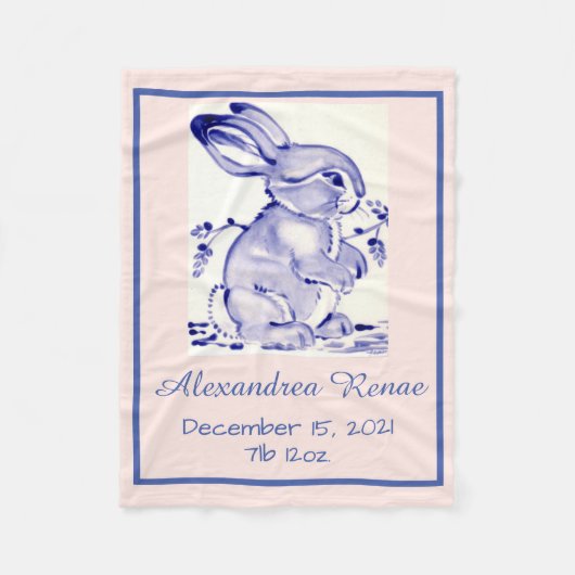 Pink & Blue Pastel Baby Bunny Rabbit Personalisier Fleecedecke (Vorderseite)