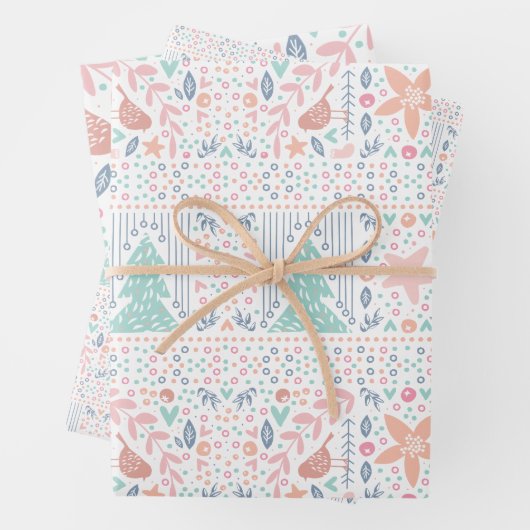 Pink Blue Pastel Christmas Tree Retro Geschenkpapier Set (Beispiel)