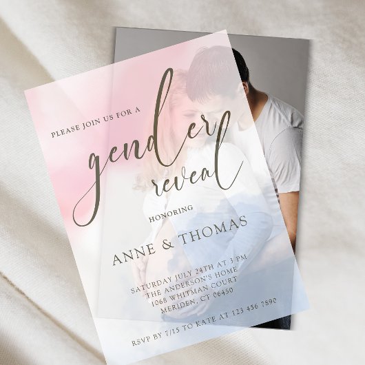 Pink Blue Pastel Gender Reveal Party Pergament Einladungen