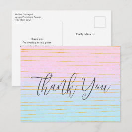 Pink Blue Pastel Gradient mit Gold Line Vielen Dan Postkarte