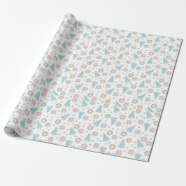 Pink Blue Pastel Holiday Pattern Elegantes Xmas Geschenkpapier