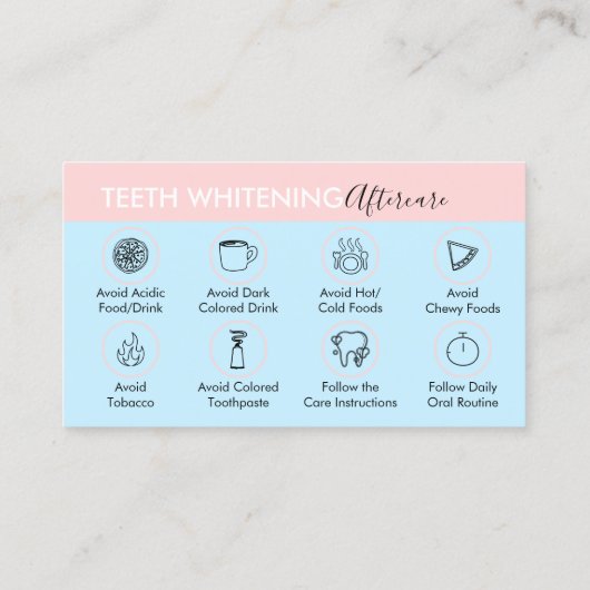 Pink Blue Pastel Teeth Whitening Aftercare Tipps Visitenkarte (Rückseite)