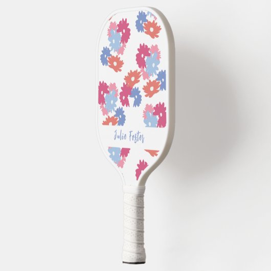 Pink Blue Patel Personalisiert floral Pickleball Schläger (Links)