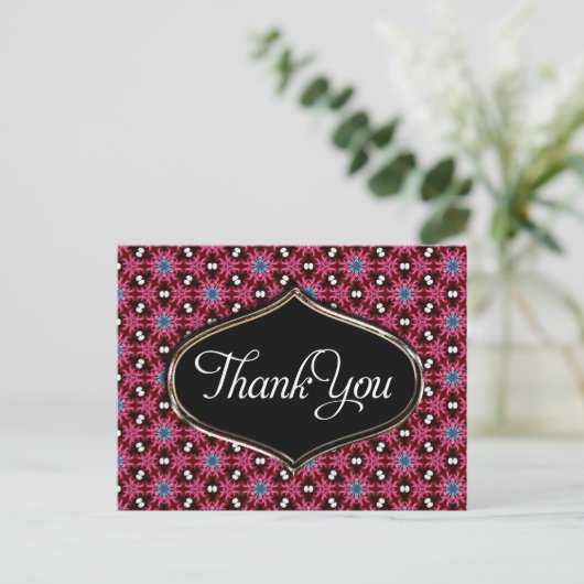 Pink Blue Pattern Danke Postcard Postkarte (Stehend Vorderseite)