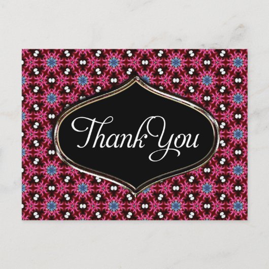 Pink Blue Pattern Danke Postcard Postkarte (Vorderseite)