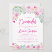 Pink Blue Peach Floral Onederday Einladung (Vorderseite)