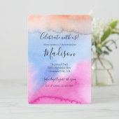 Pink Blue Peach Gefärbte Krawatte Einladung (Stehend Vorderseite)