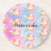 Pink Blue Peach Gefärbte Krawatte Peonies Getränkeuntersetzer (Vorne)