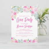 Pink Blue Peach Lila Abschluss Grad Party Einladung (Stehend Vorderseite)