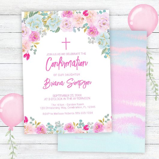 Pink Blue Peach Purple Blumen Blumenbestaetigung Einladung