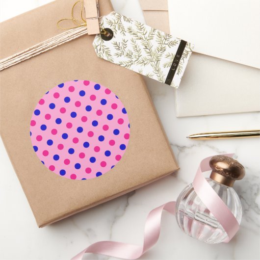 Pink Blue Pink Polka Dot Pattern Runder Aufkleber (Schenken)