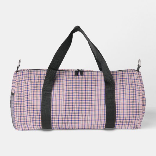 Pink Blue Plaid Classic Pattern Retro Duffle Bag (Rückseite)
