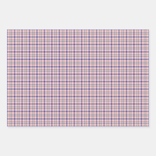 Pink Blue Plaid Classic Pattern Retro Geschenkpapier Set (Vorderseite)