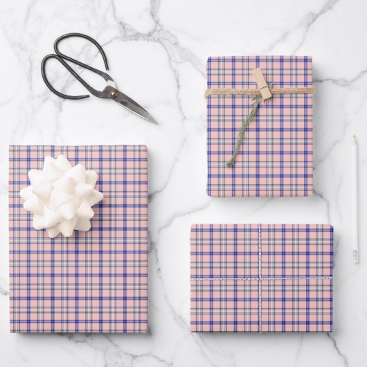 Pink Blue Plaid Classic Pattern Retro Geschenkpapier Set (Vorderseite)