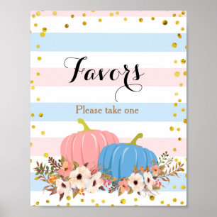Pink & Blue Pumpkin Baby Dusche Gefallen Unterschr Poster