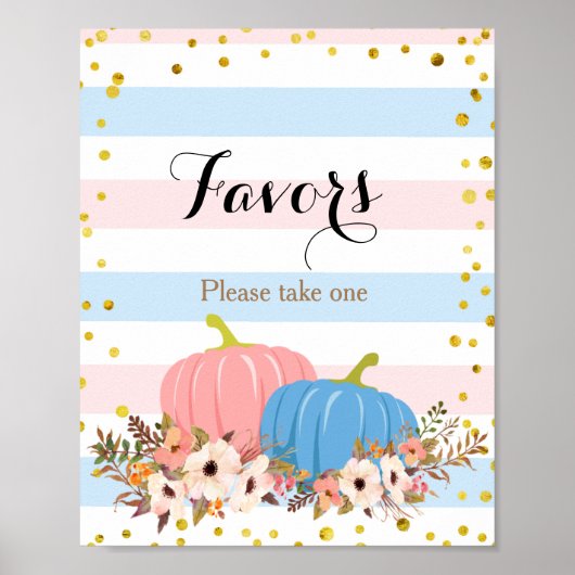 Pink & Blue Pumpkin Baby Dusche Gefallen Unterschr Poster (Vorne)