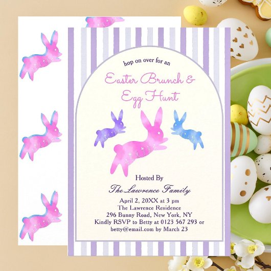 Pink Blue Purple Cute Bunny Easter Brunch Egg Hunt Einladung