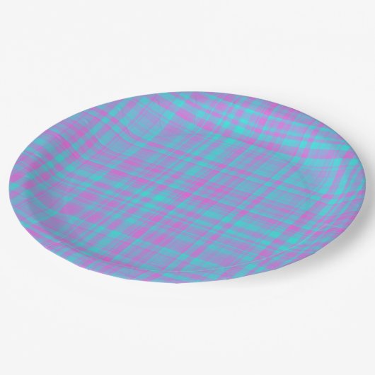 Pink Blue Purple Plaid Pattern Pappteller (Schrägansicht)
