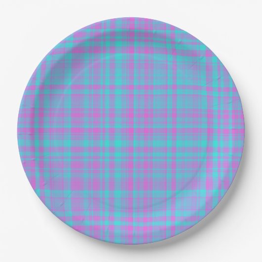Pink Blue Purple Plaid Pattern Pappteller (Vorderseite)