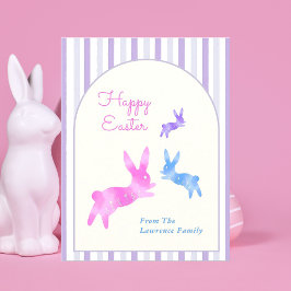 Pink Blue Purple Watercolor Cute Bunny Easter  Feiertagspostkarte