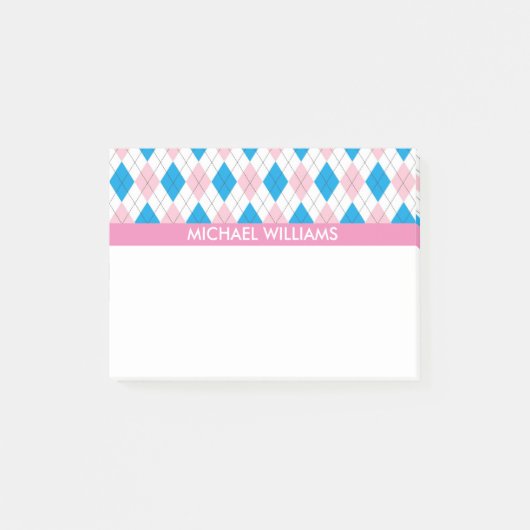 Pink & Blue Raute Muster mit rosa Streifen Post-it Klebezettel (Vorderseite)
