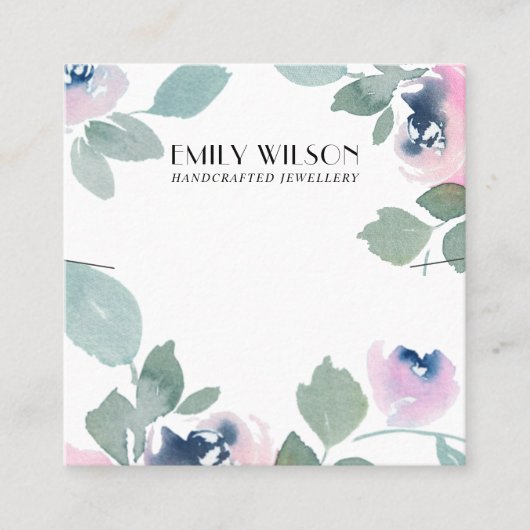 PINK BLUE ROSE FLORAL NECKLACE BRACELET DISPLAY QUADRATISCHE VISITENKARTE (Vorderseite)