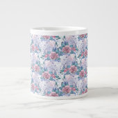 Pink & Blue Rose Muster Jumbo-Tasse (Vorderseite)