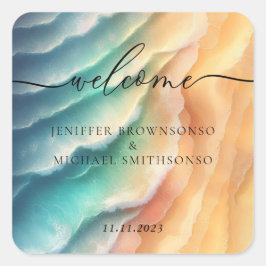 Pink Blue Sand Ocean Beach Signature Sun Quadratischer Aufkleber