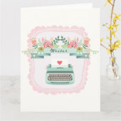 Pink & Blue Schreibmaschine, Schriftsteller, Autor Karte (Gelbe Blume)