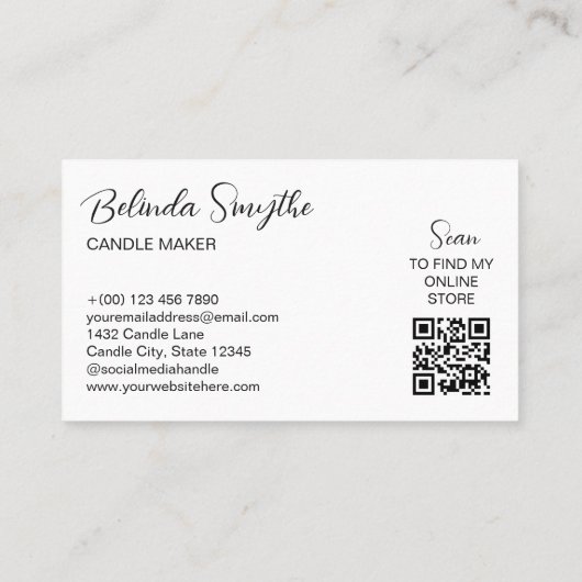 Pink & Blue Scribbled Candles Candle Maker QR Code Visitenkarte (Rückseite)