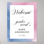 Pink & Blue Script Gender Reveal Willkommen Poster (Vorne)