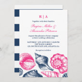 Pink Blue Seashells Beach Einladung zur Hochzeit (Vorne/Hinten)