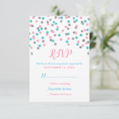 Pink Blue Silver Confetti Baby Dusche RSVP Karten (Stehend Vorderseite)