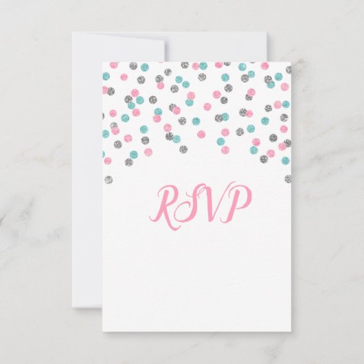 Pink Blue Silver Confetti Baby Dusche RSVP Karten (Rückseite)