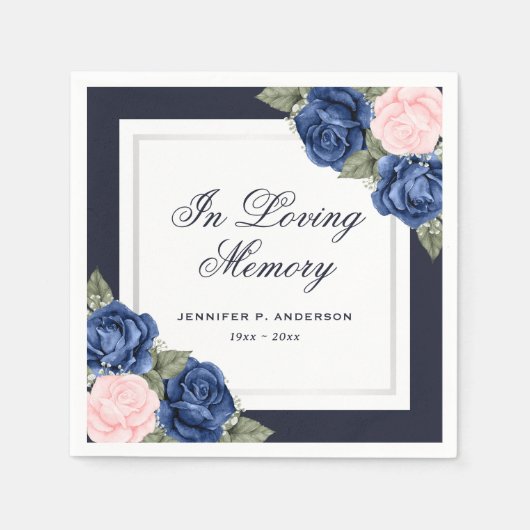 Pink Blue Silver Floral Beerdigung Gedenkstätte Serviette (Vorderseite)