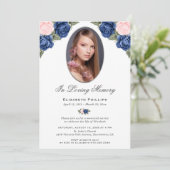 Pink Blue Silver Floral Foto Memberservice Einladung (Stehend Vorderseite)