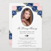 Pink Blue Silver Floral Foto Memberservice Einladung (Vorne/Hinten)